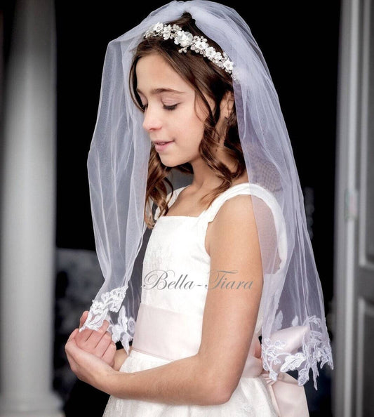 Liana - Floral pearl crystal communion or flower girl headband