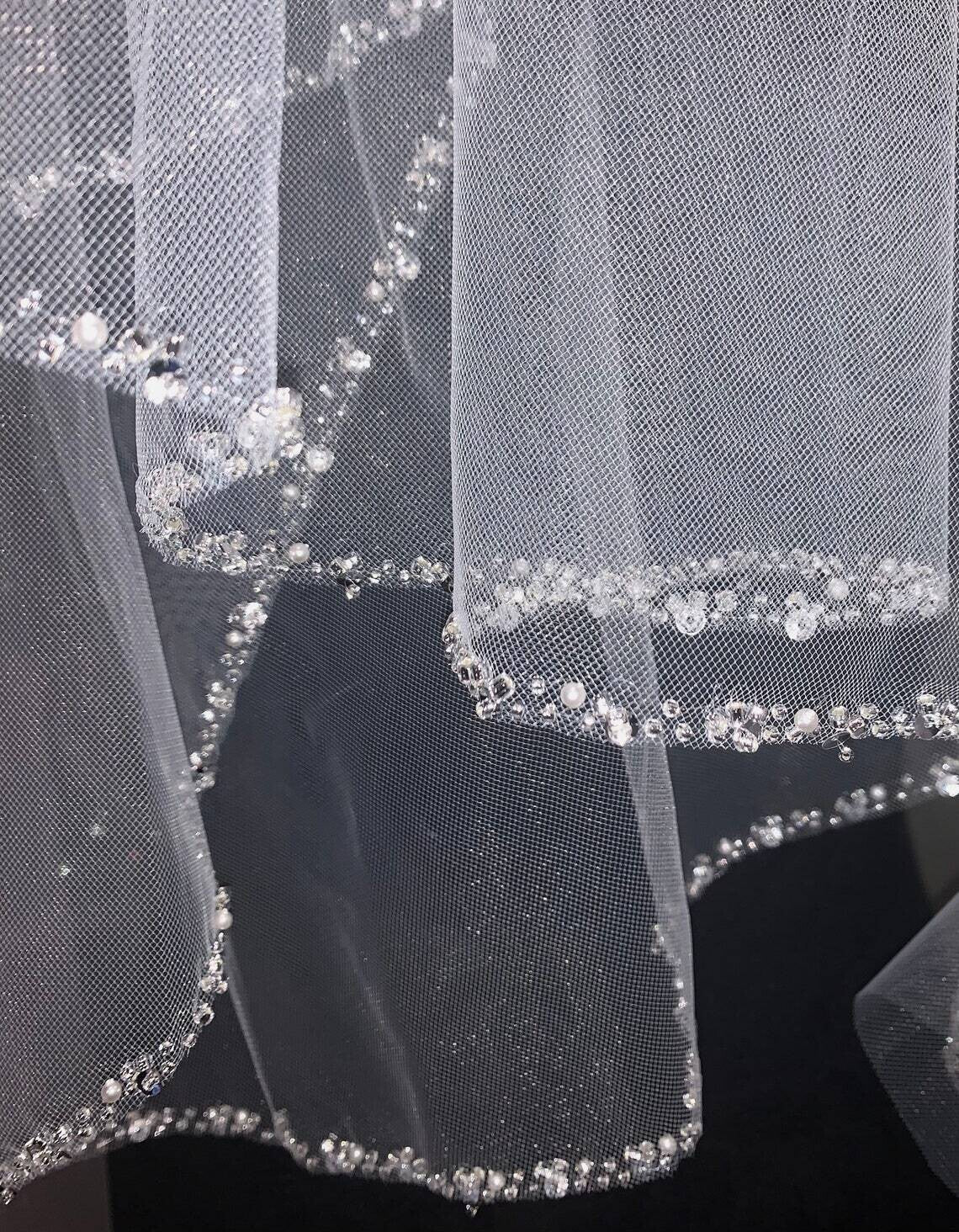 Vittoria - Beaded crystal pearl trim first communion veil