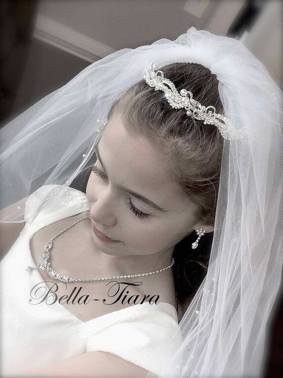 Angelina, Dazzling pearl crystal communion headband