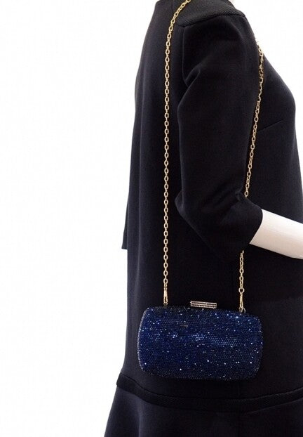 Navy - Swarovski navy blue crystal evening clutch