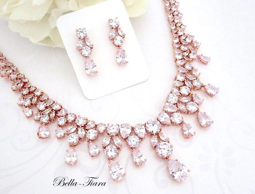 Bridgeton - Rose Gold Swarovski crystal statement necklace set