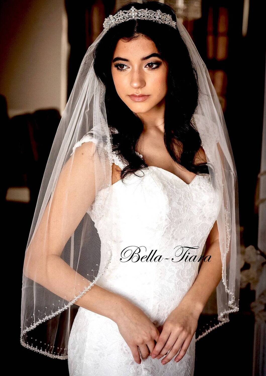 Giorgina – Beaded crystal pearl edge bridal veil - Best Seller