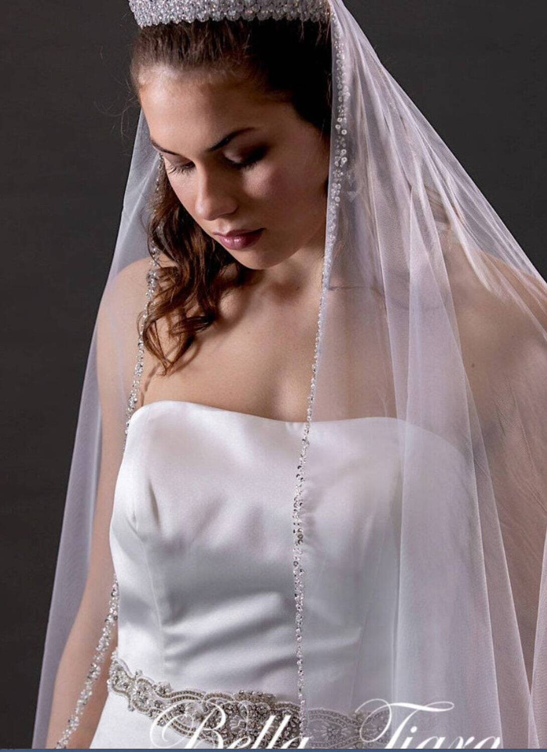 LUNA – Beaded crystal cathedral wedding veil - Free Blusher