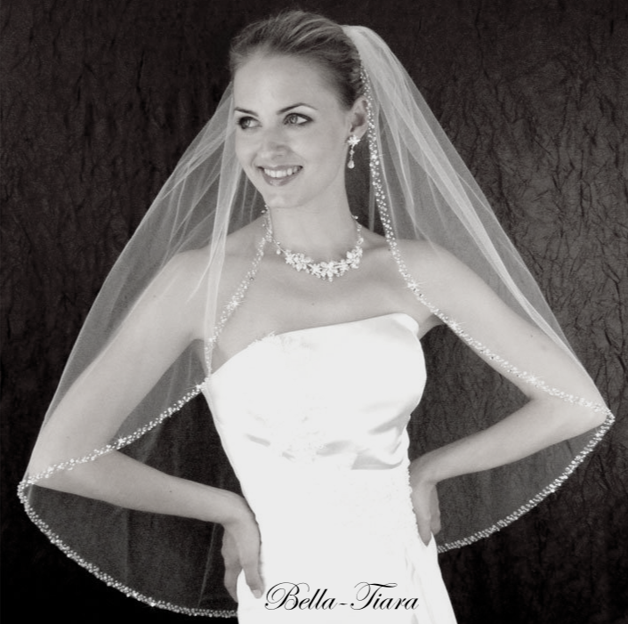 Rosalinda – Rhinestone, crystal pearl beaded cathedral veil