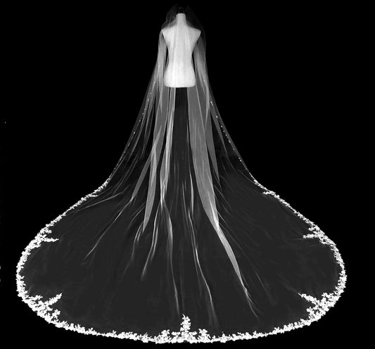 Ambrosia, Regal Cathedral Flower lace trim wedding veil