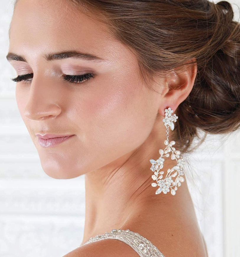 Nicoletta - Floral bridal pearl opal drop earrings