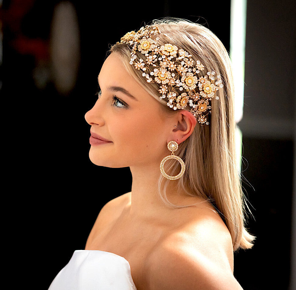 Alluminata - Couture gold crystal wedding headband - ONE LEFT