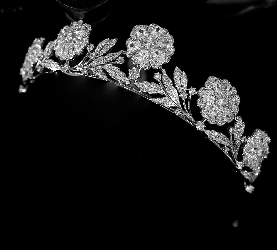 The Strathmore Rose Tiara - Beautiful floral crystal tiara