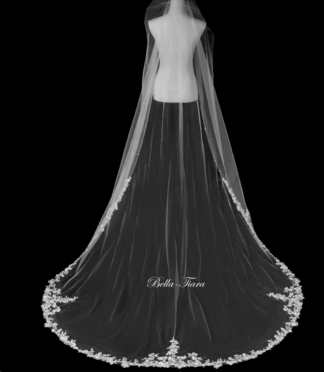 Ambrosia - Regal Cathedral Flower lace trim wedding veil