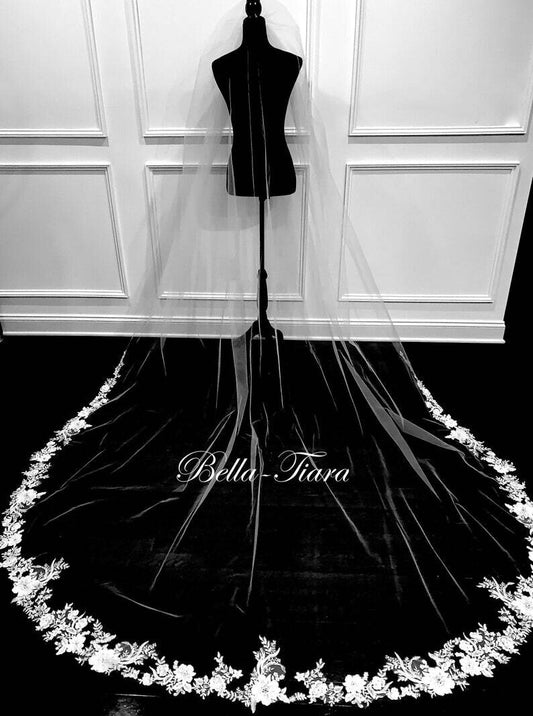 Fiorbello - Italian Floral lace cathedral veil with Free blusher