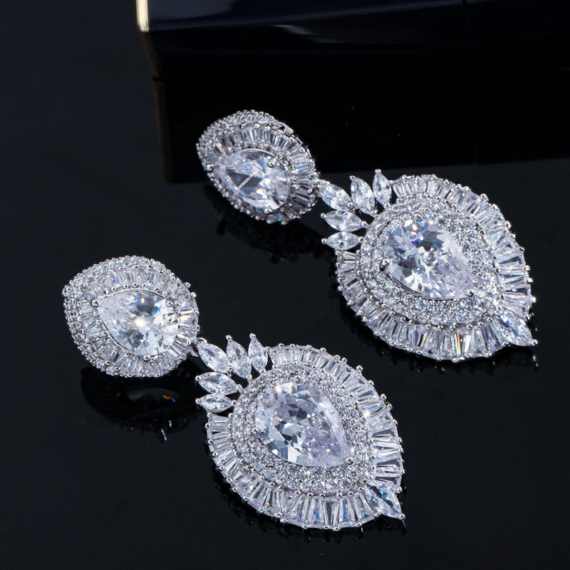 Regina Stunning Statement crystal drop bridal earrings