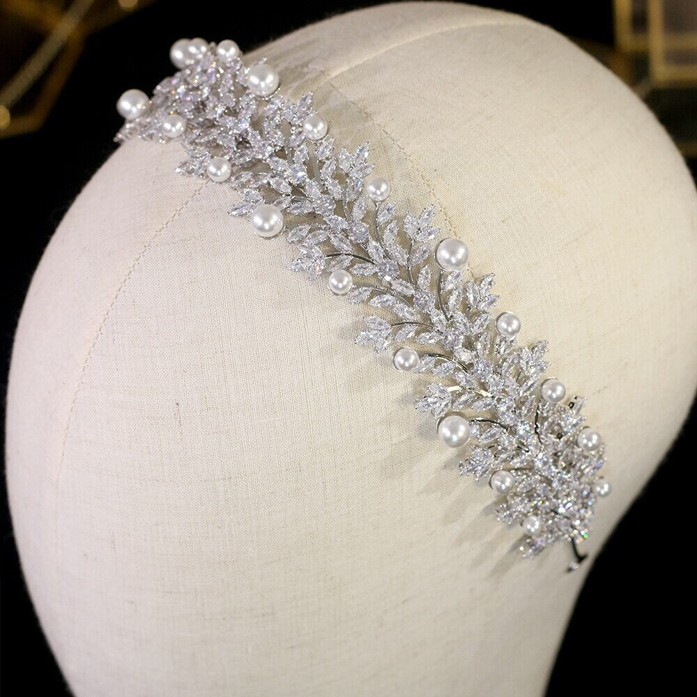 Marianna - Gorgeous Swarovksi wedding headband with off white pearls