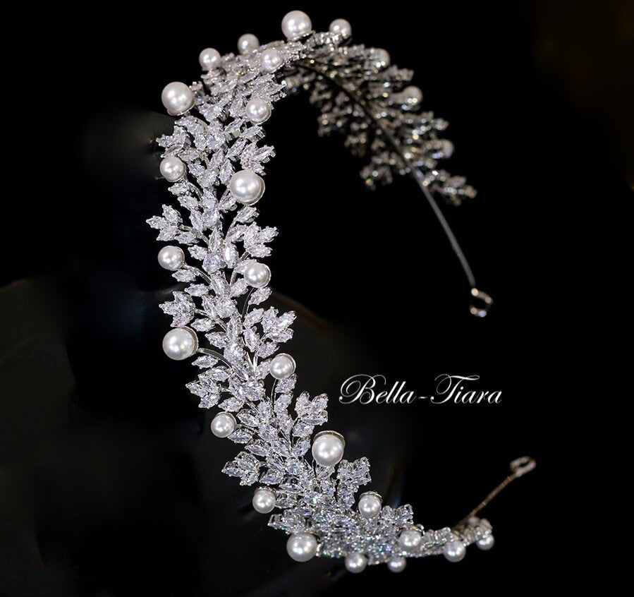 Marianna - Gorgeous Swarovksi wedding headband with off white pearls