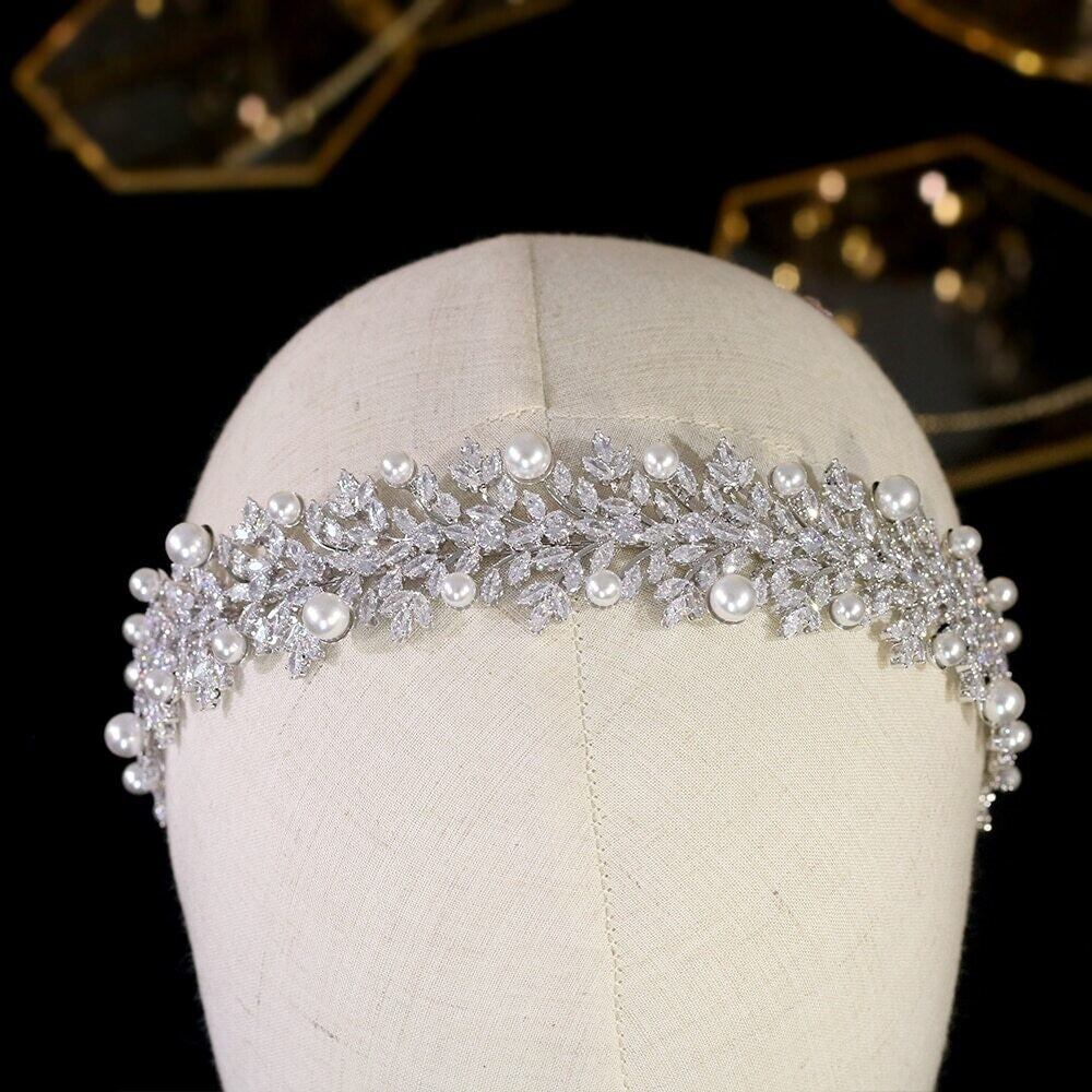 Marianna - Gorgeous Swarovksi wedding headband with off white pearls