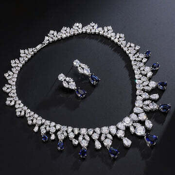 Bridgeton  - Stunning cz crystal sapphire blue necklace set