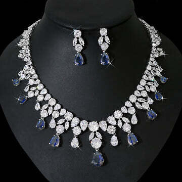 Bridgeton  - Stunning cz crystal sapphire blue necklace set