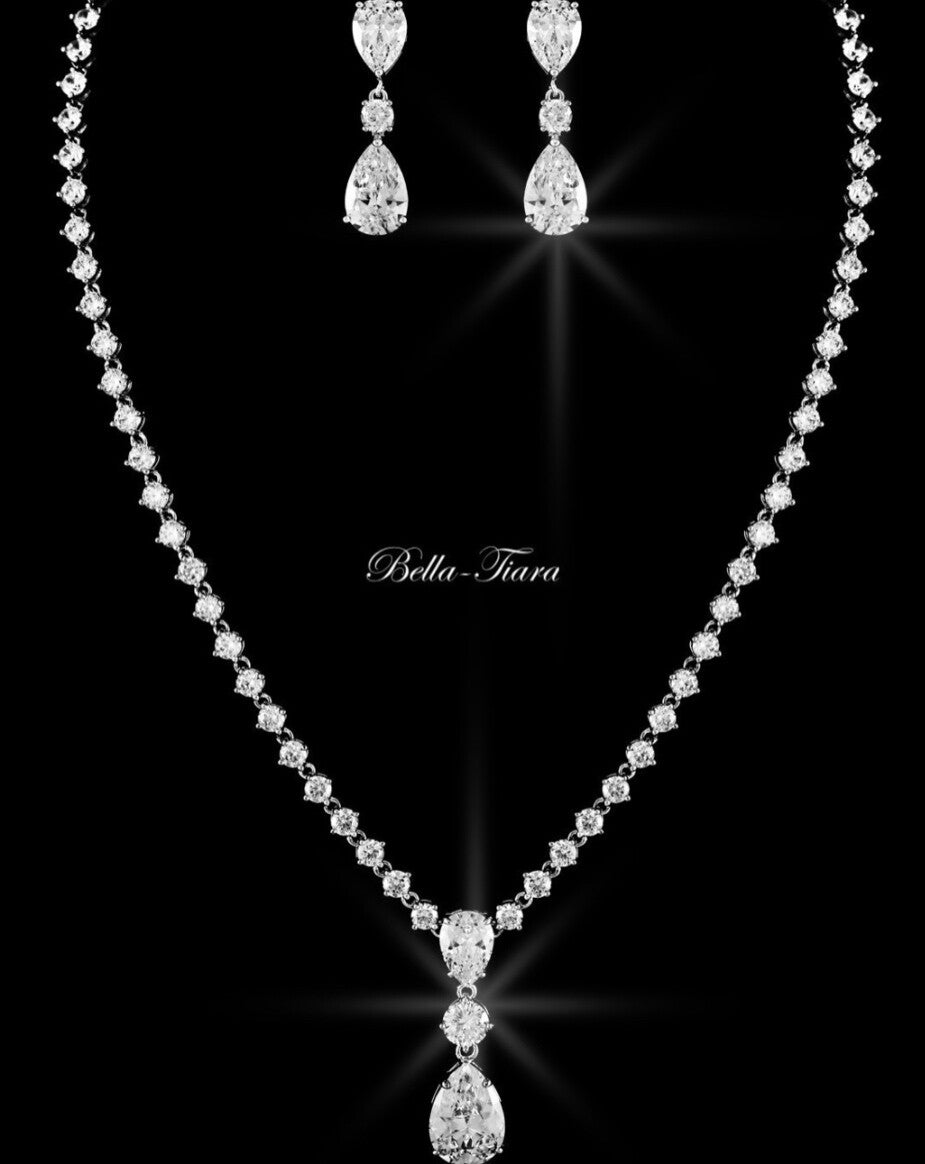 Cristallo -  Timeless 3pcs simulated diamond drop bridal necklace set