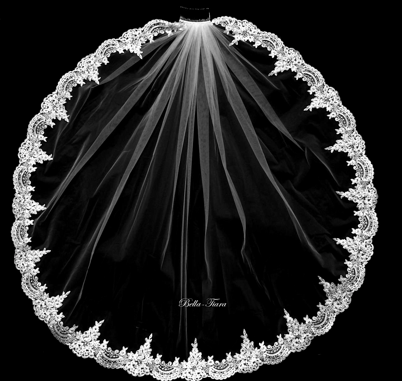 Novella - Beaded French lace cathedral mantilla wedding veil