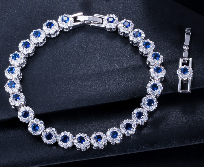 Celestina-  Elegant 3pc CZ sapphire blue necklace set