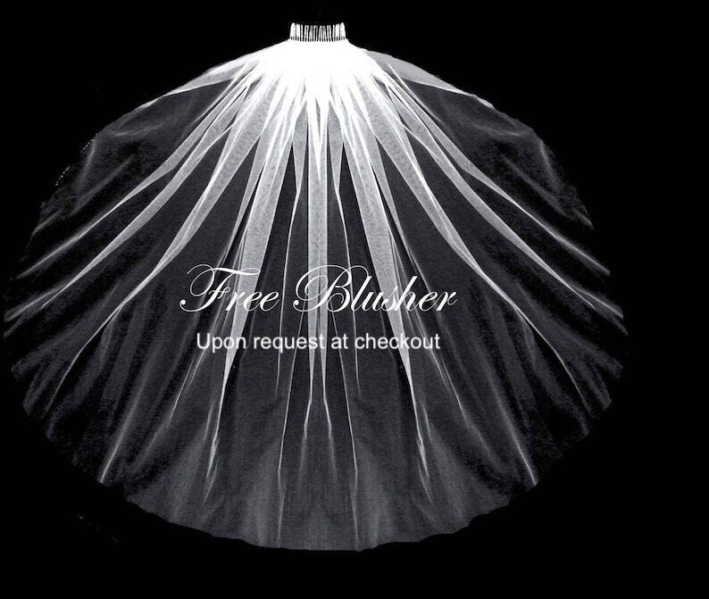 Rachel – Floral beaded lace cathedral wedding veil with Free Blusher