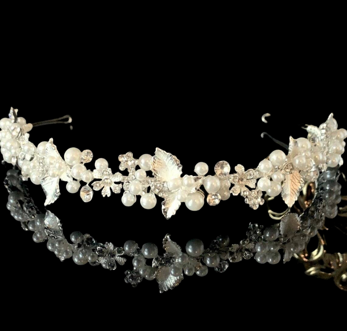 Pearl and crystal wedding headband