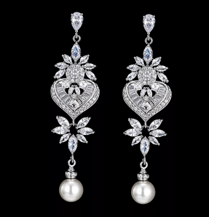 Monalisa - Elegant pearl drop bridal earrings