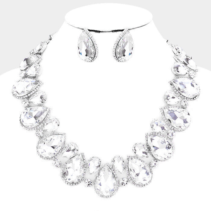 Dominique -  Crystal emerald green Statement necklace set