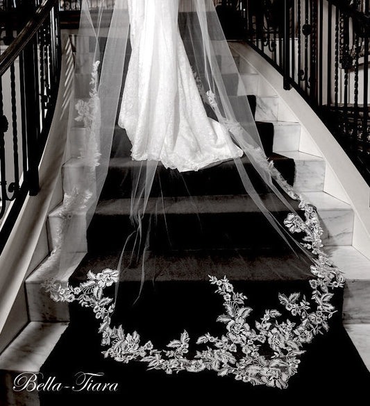 Rachel - Regal length Italian floral french lace veil