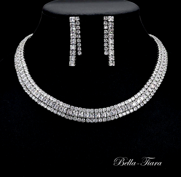 Eleganza -  Elegant crystal collar tennis necklace set