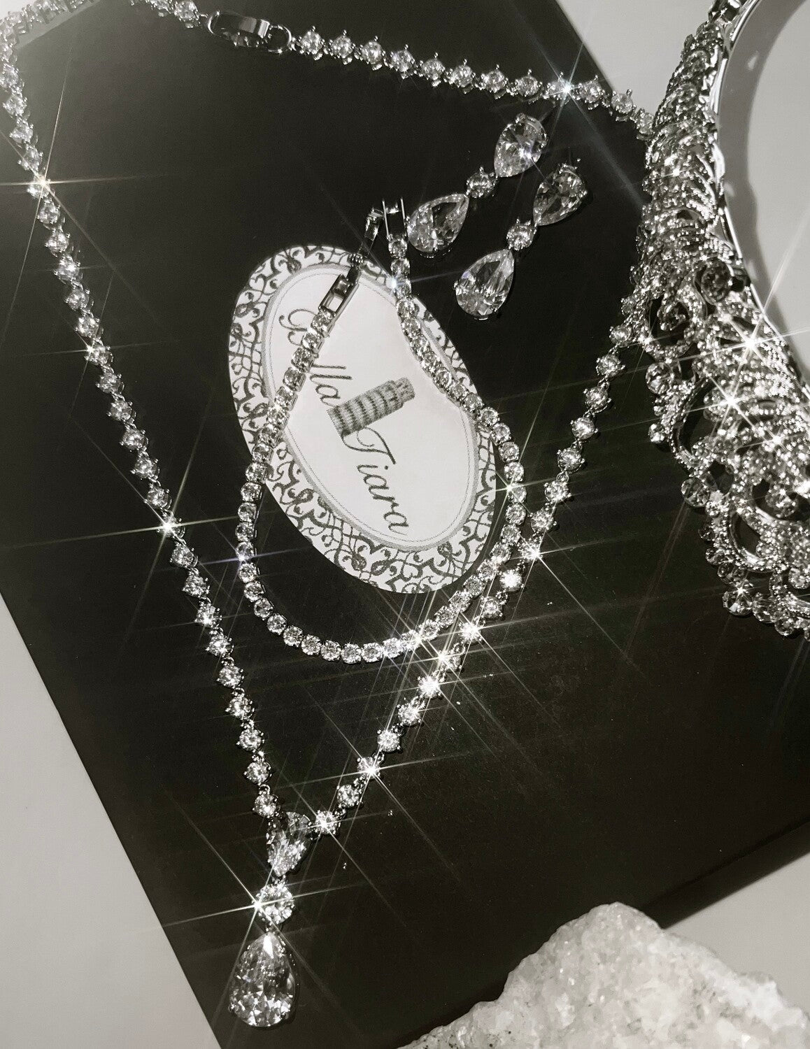 Cristallo -  Timeless 3pcs simulated diamond drop bridal necklace set
