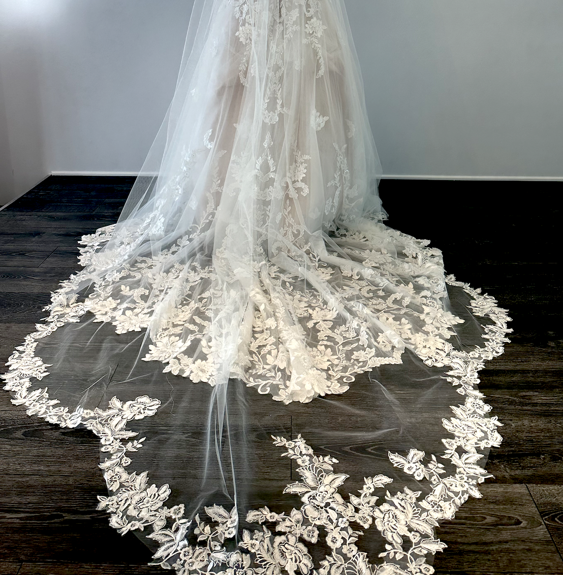 Rachel – Floral beaded lace cathedral wedding veil with Free Blusher