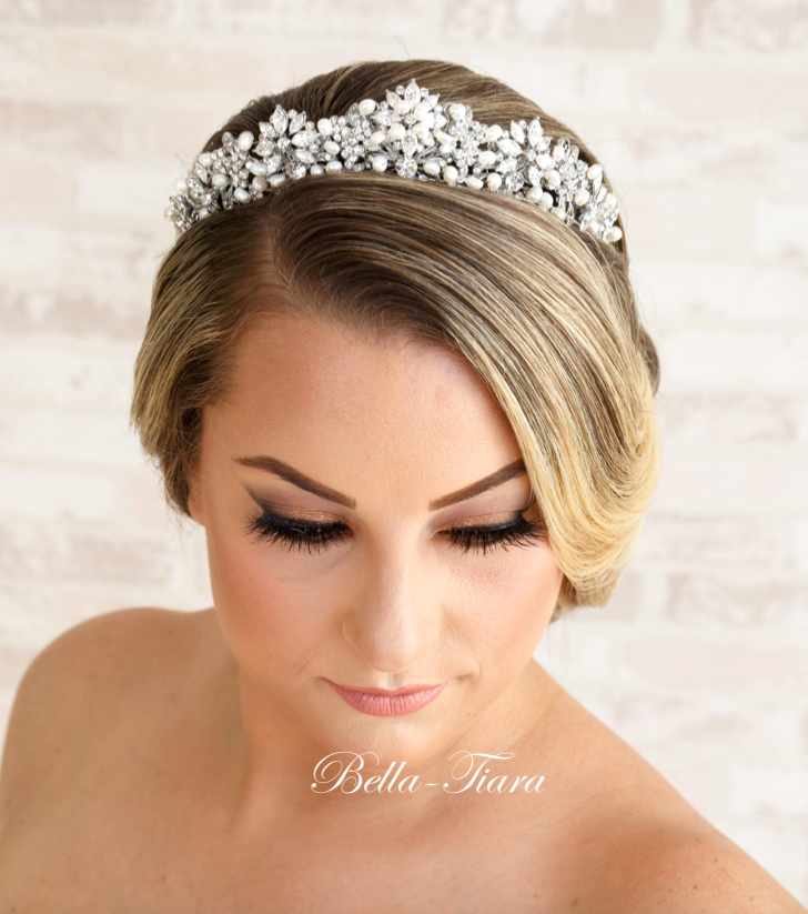 Liana - Elevated Designer pearl crystal wedding tiara