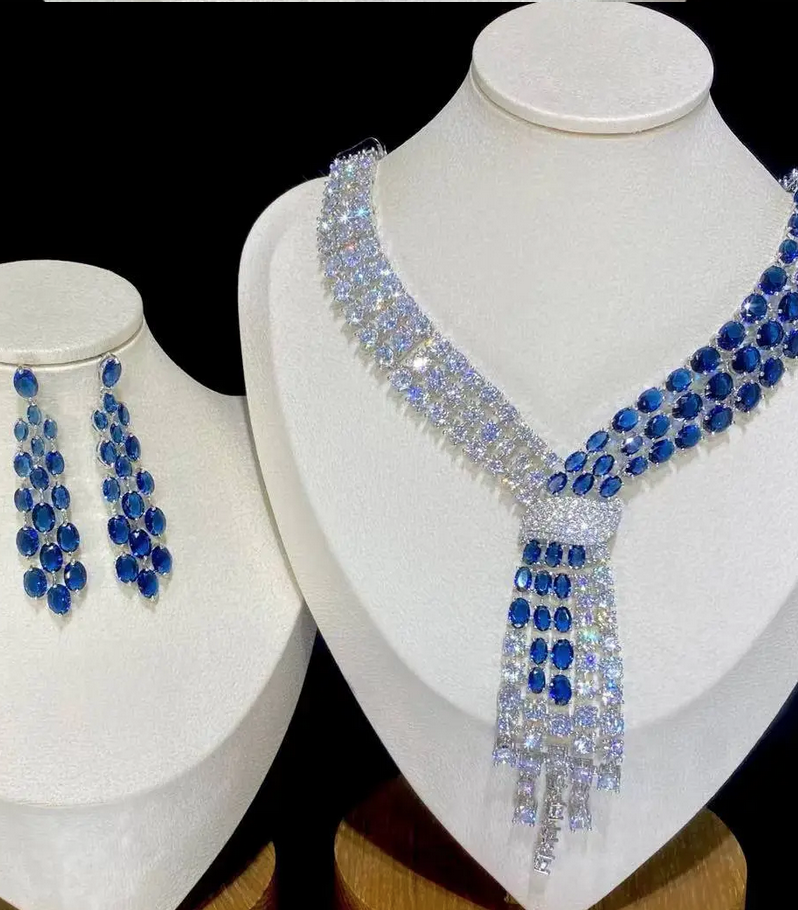 Amanda- Hollywood Glam sapphire crystal blue necklace set