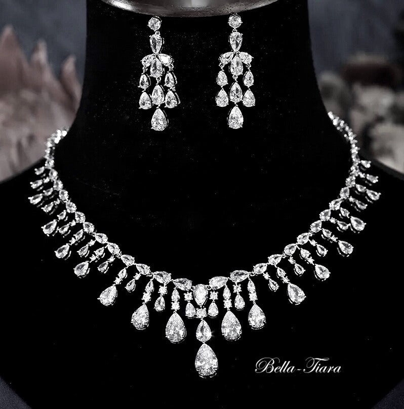 Brigita - Princess drop crystal Bridal necklace set