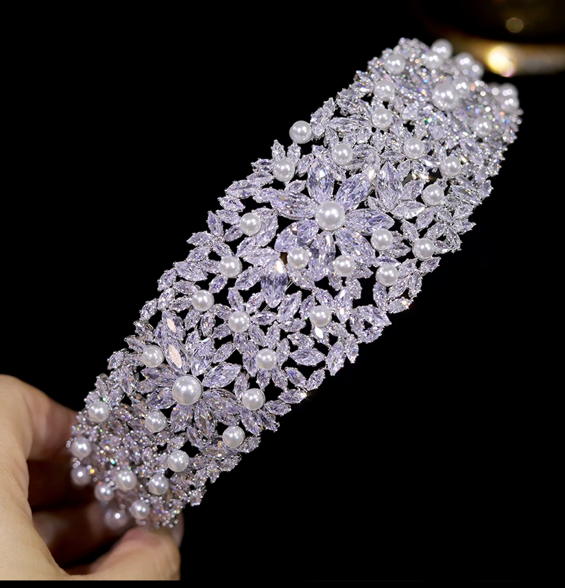 Sandria - Swarovski Crystal and Pearl wedding headband