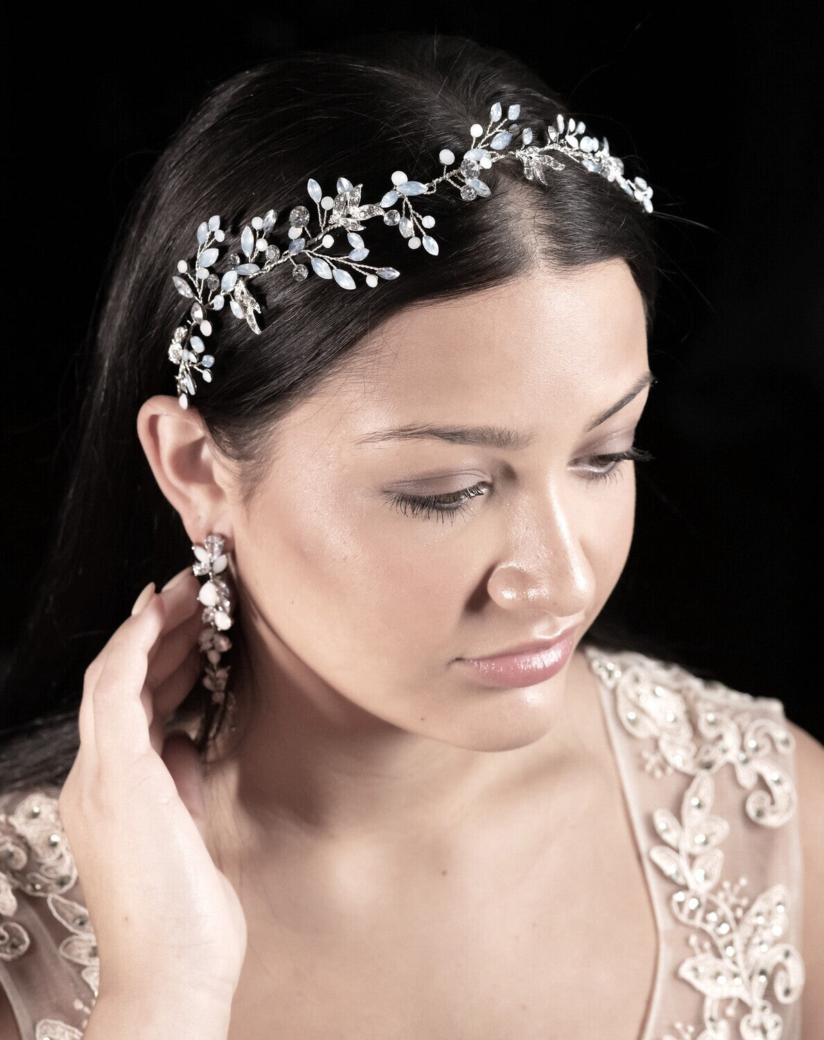 Opal - Beautiful silver opal crystal bridal hair vine-