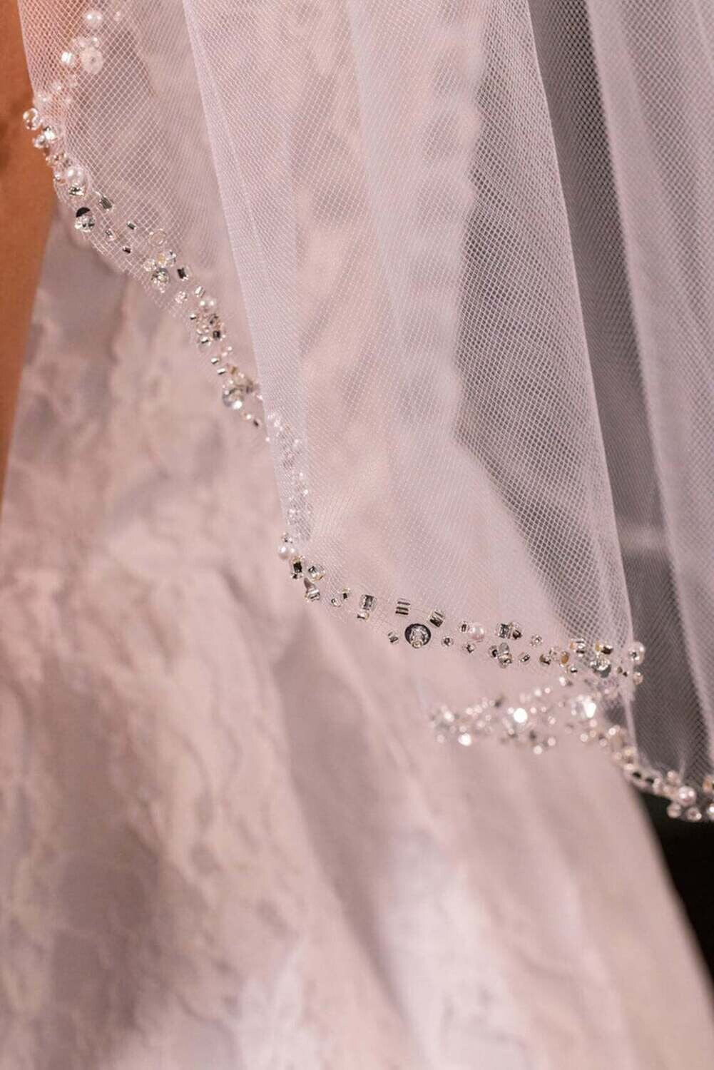 MariaElena-Beautiful crystal pearl communion headpiece and veil