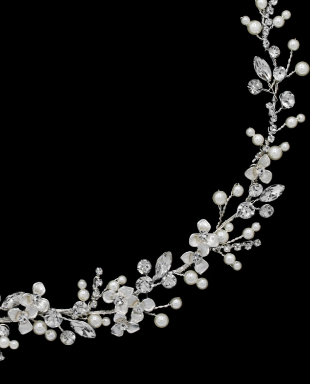 Sempre - Floral crystal and pearl  wedding headband vine