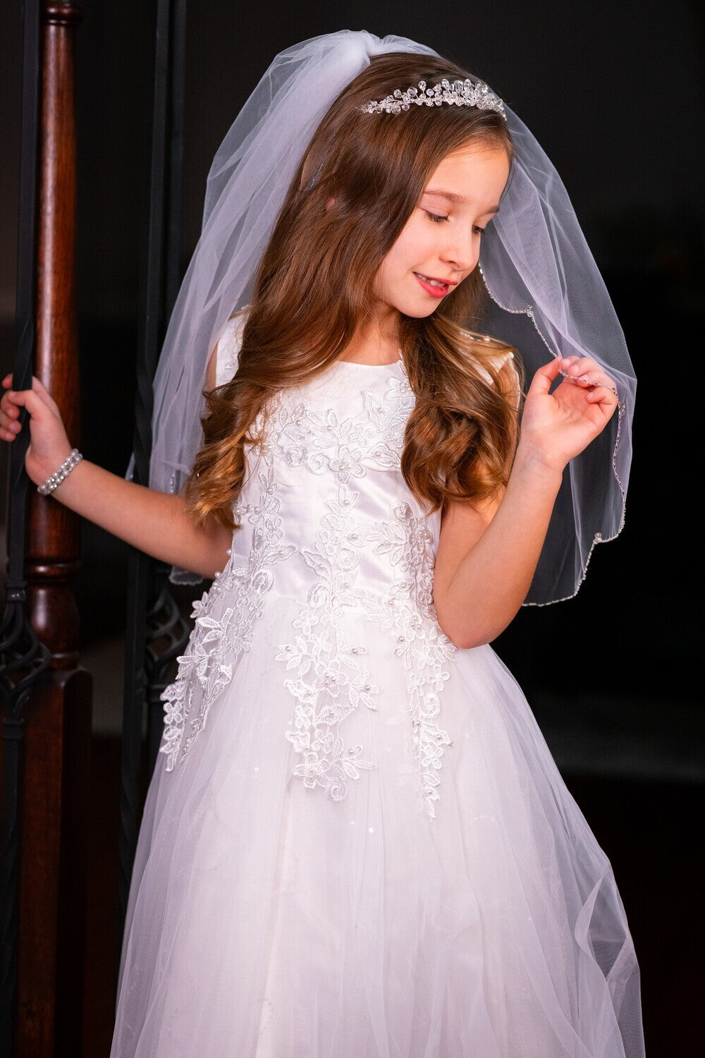 Beaded crystal communion veil