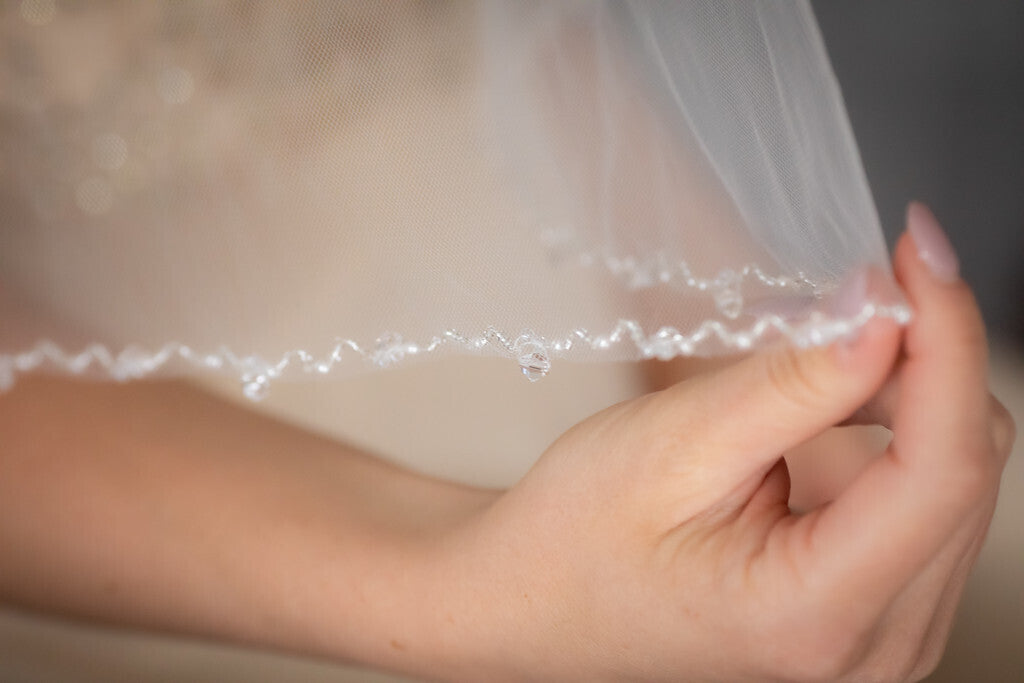 Lora - Beaded crystal pearl first communion veil