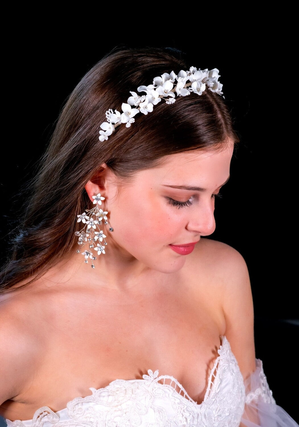 Catalina Romantic destination Flower drop bridal earrings