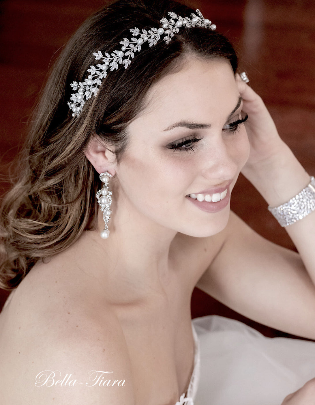Laura - CZ pearl drop bridal earrings