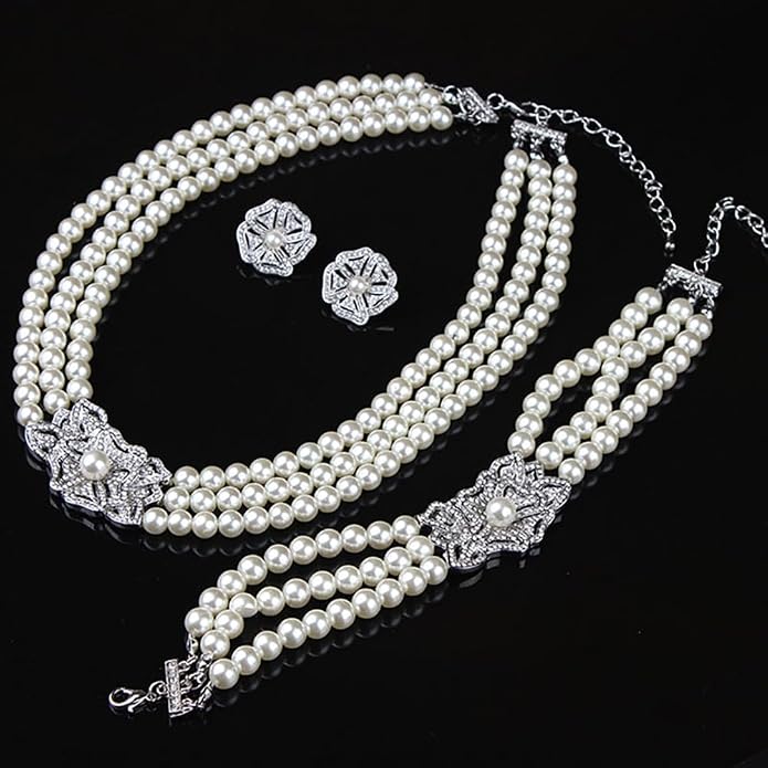 Noella - Timeless triple strand pearl bridal necklace set