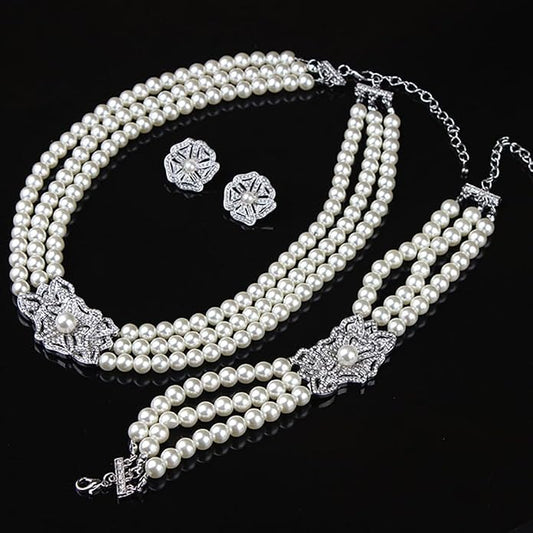 Noella - Timeless triple strand pearl bridal necklace set