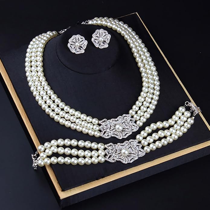 Noella - Timeless triple strand pearl bridal necklace set