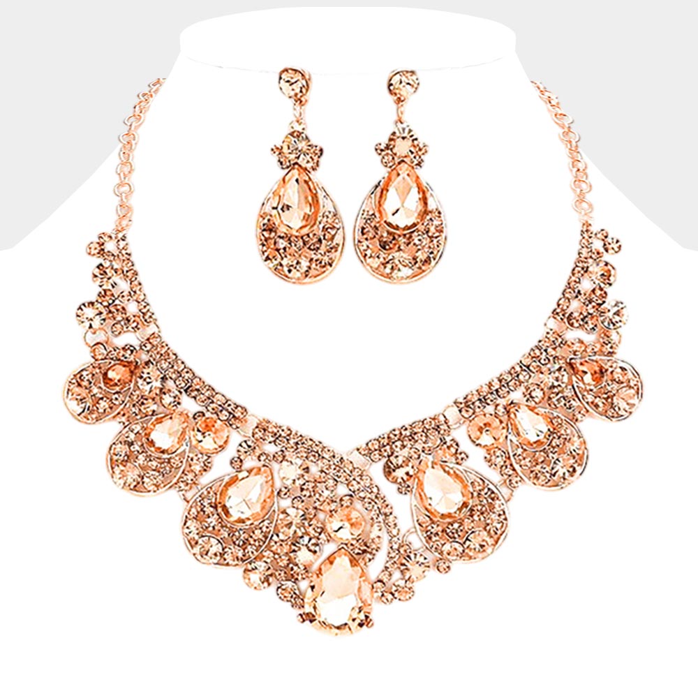Lia - rose gold Dazzling  crystal statement bridal necklace set