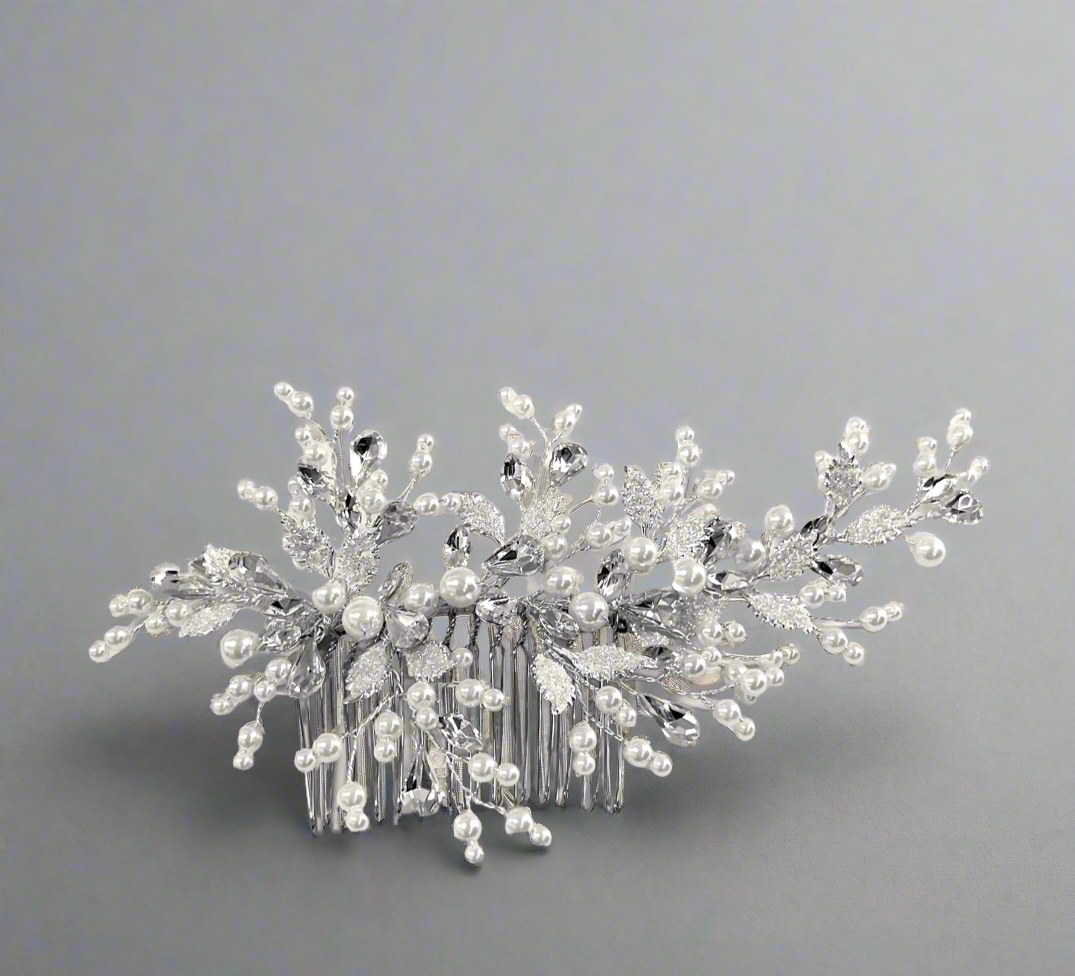 Enzina - Timeless pearl crystal bridal hair comb