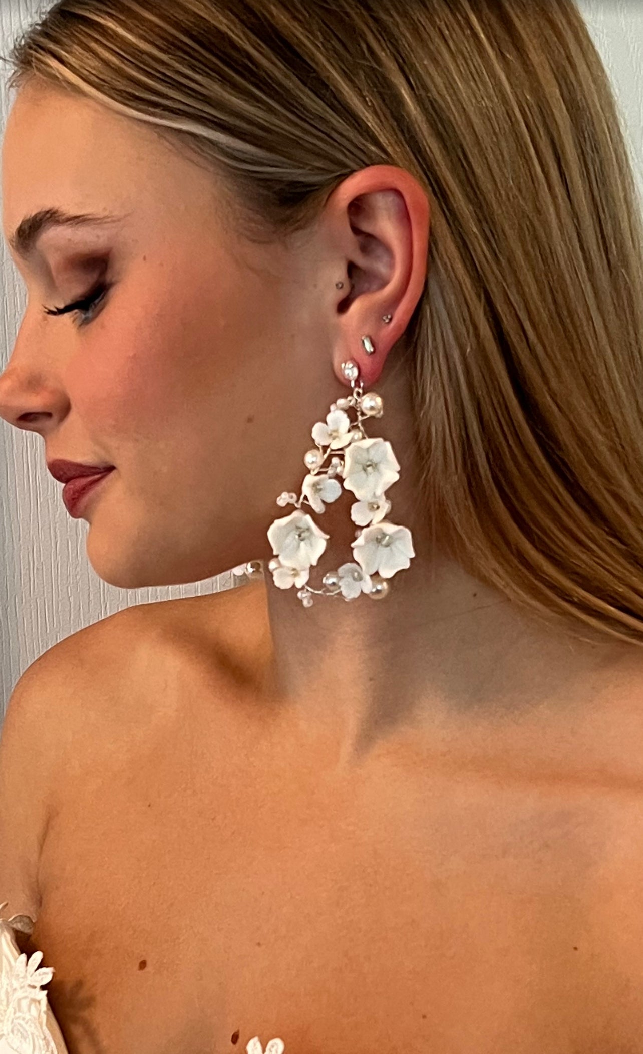 Bermuda - Gorgeous flower drop hoop bridal earrings