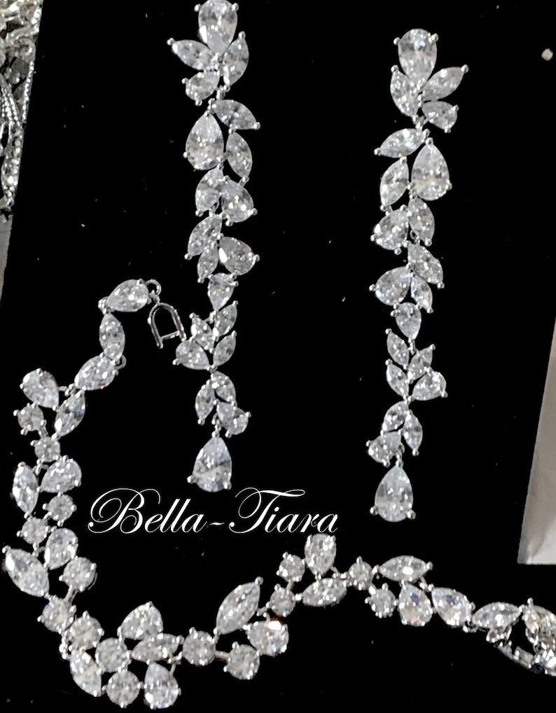 BellaVita - Swarovski crystal long drop vine bridal earrings