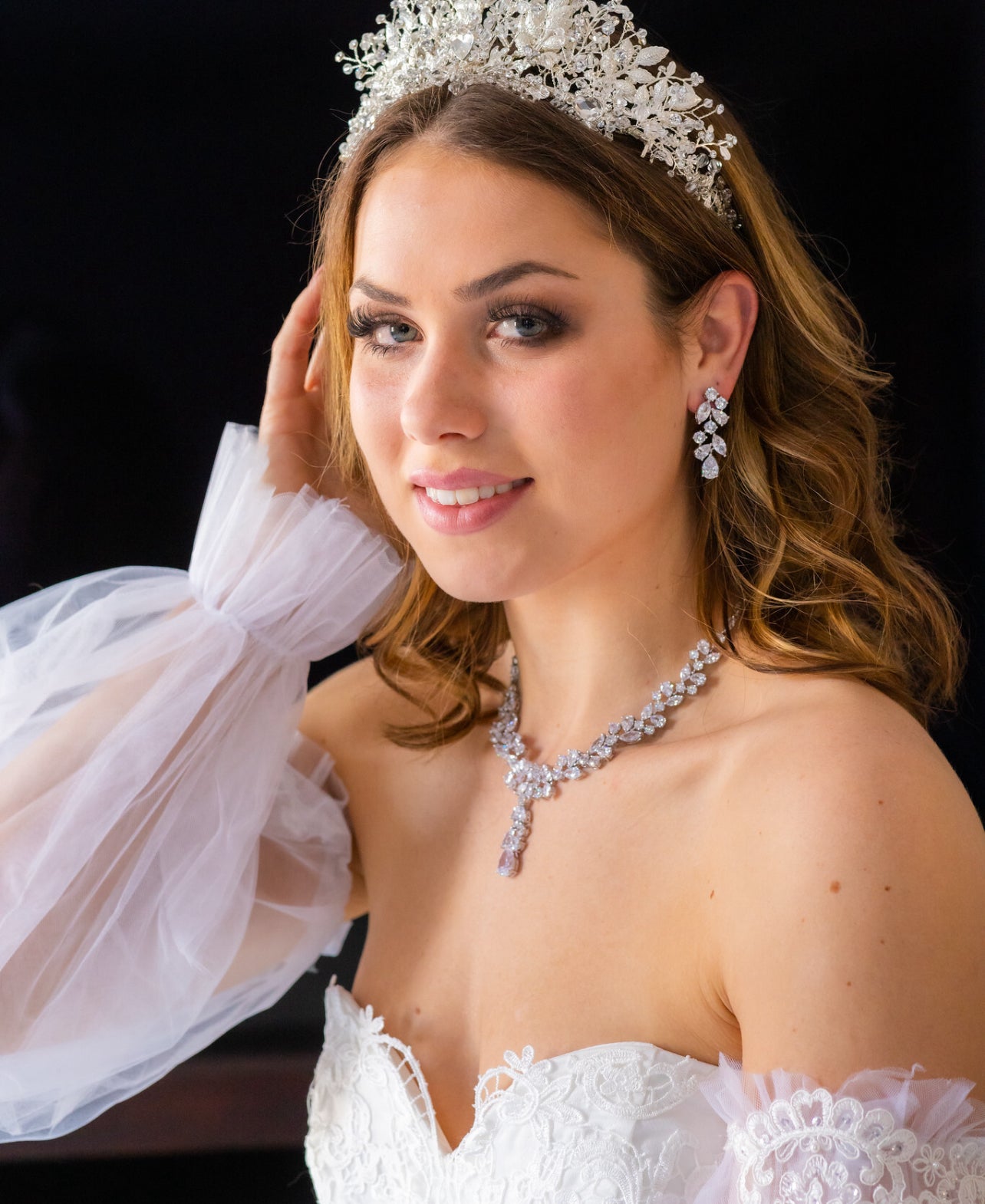 Valentina - CZ elegant 3pcs vine bridal necklace set